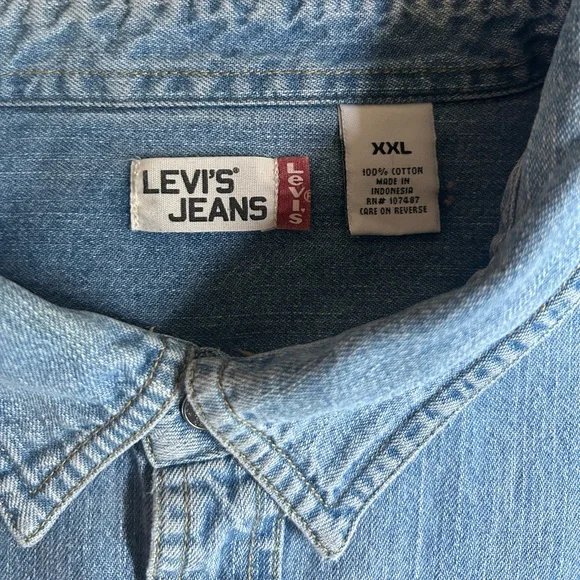 Levi's blue denim 100% cotton button up long sleeve shirt | metal buttons | XXL - Picture 4 of 11